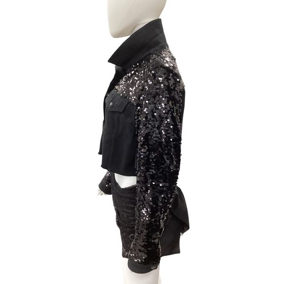 NWOT J Brand Jacket Women’s Size S Denim And Sequins Cropped Raw Hemline Black - Picture 2 of 4